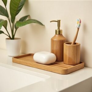 Bamboo Bathroom Organizer Set