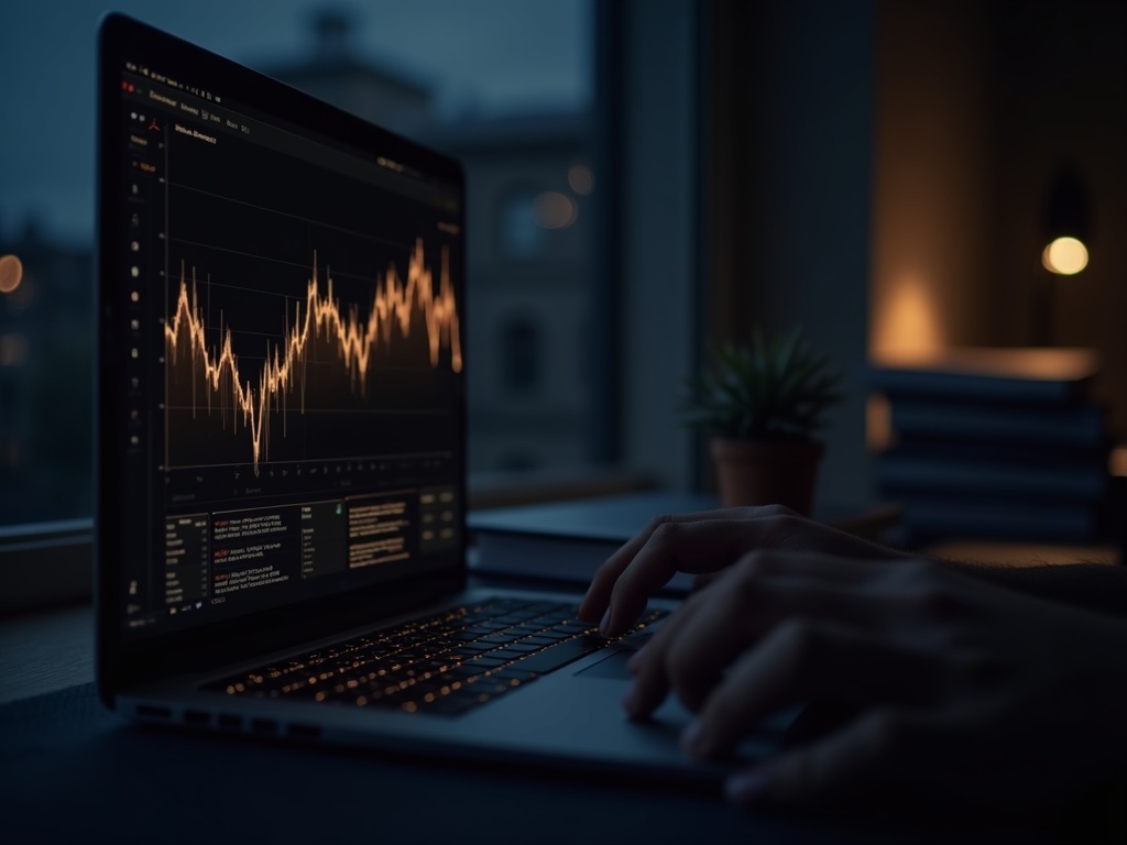 Minimal workspace with data visualization on screen