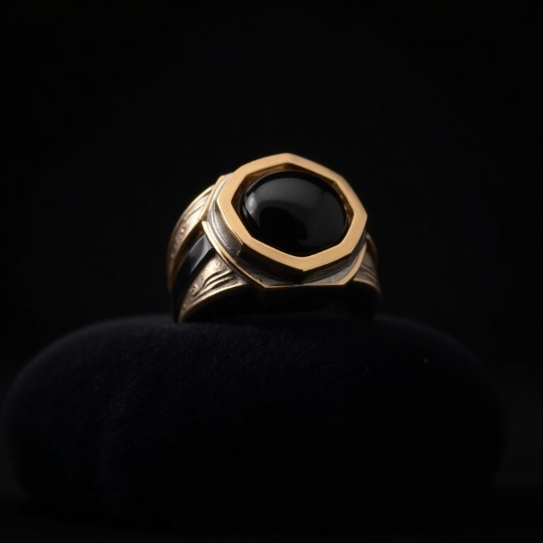 Obsidian Gold Signet Ring No.49