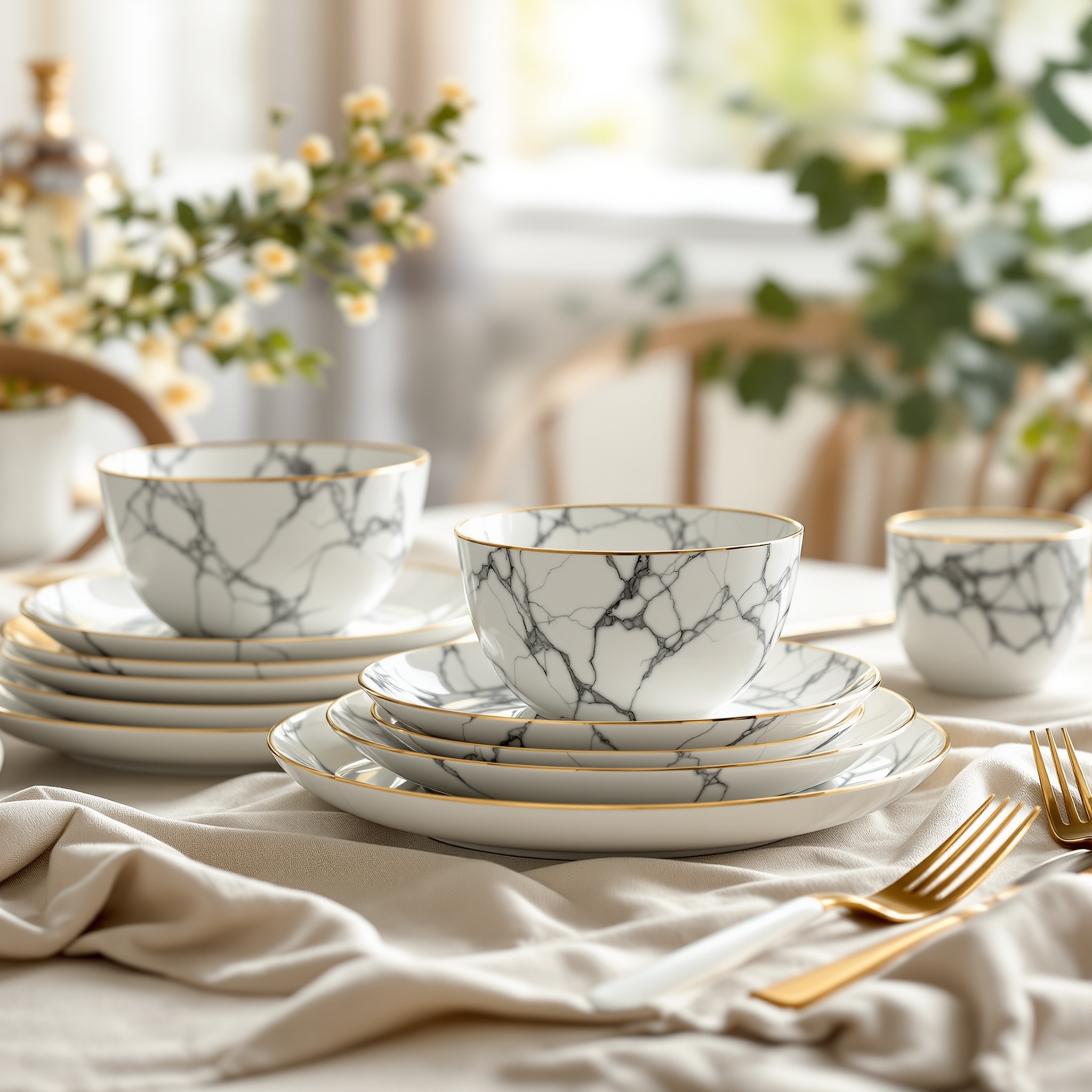 Marble-Look Dinner Set