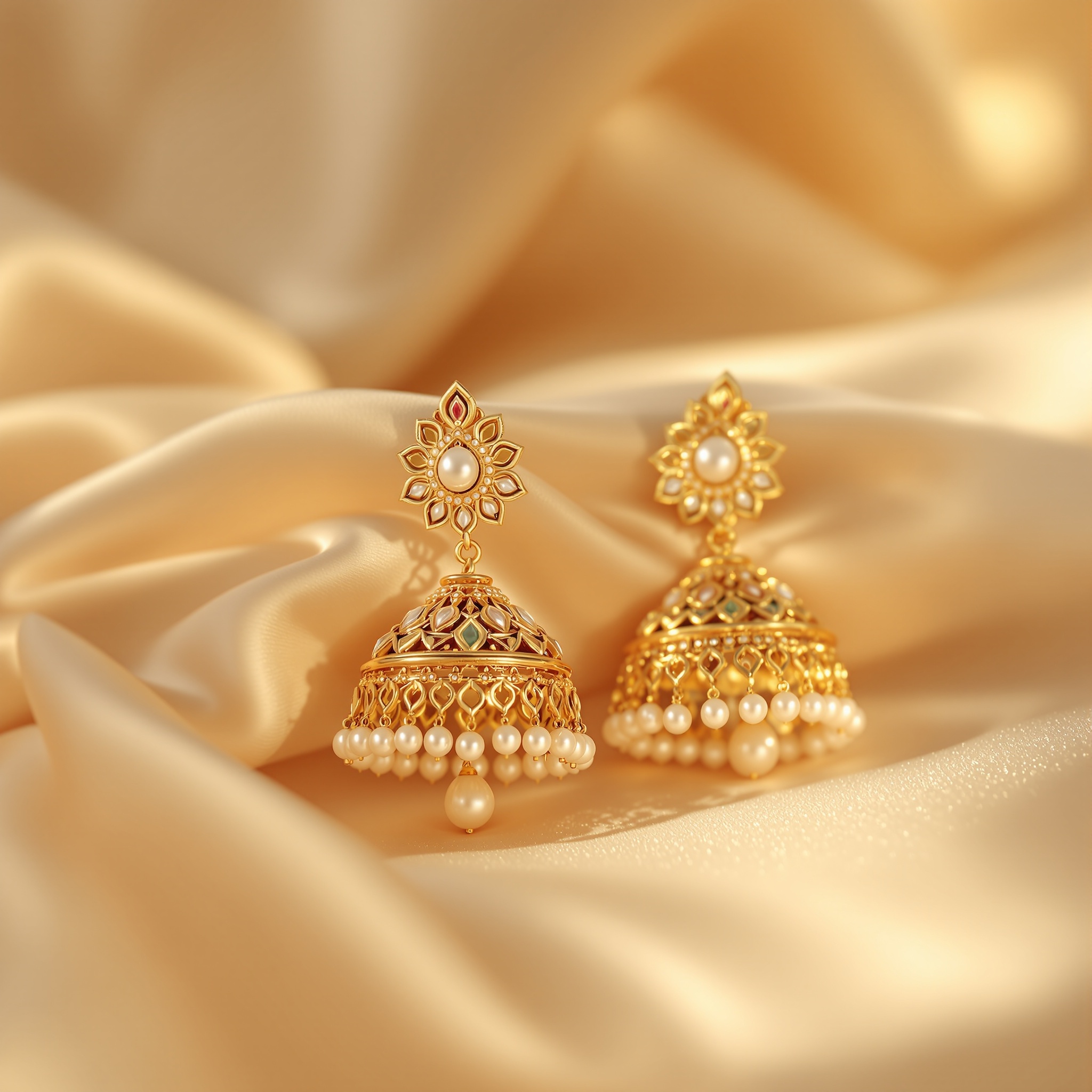 Gold Jhumka Earrings — Pearl