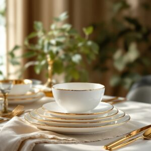 Gold-Rim Ceramic Dinner Set