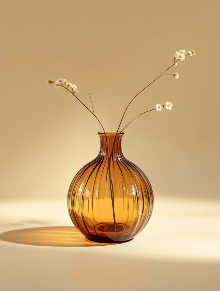 Amber Ribbed Bud Vase
